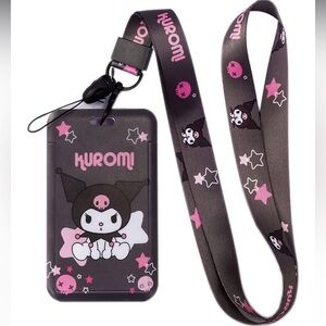 Kuromi Cute Badge Card Holder with Lanyard, ID Credit Card Holder Purse Pouch